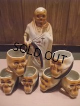 50s Vintage Skull Reaper Bottle w/6 Shot Glass Set   (AC315) 