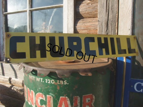 画像1: 30s40s Vintage Churchill Gas Station Porcelain Sign (NK468)