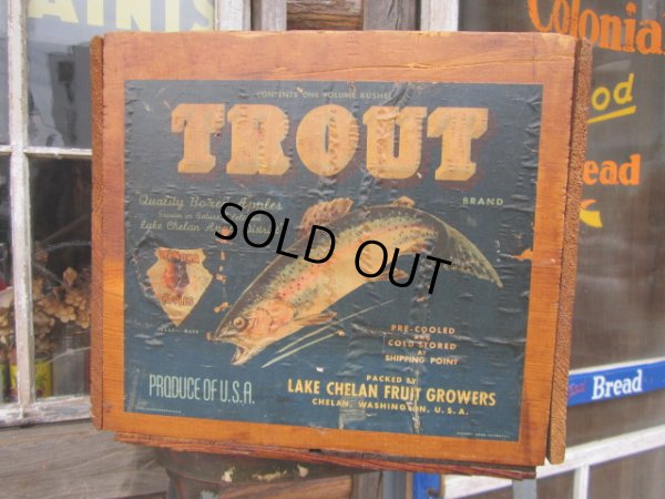 画像1: Vintage Wood TROUT Fruit Crate Box (PJ590) 