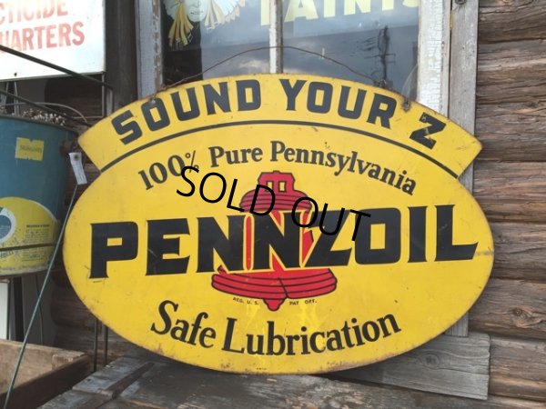 画像1: 50s Vintage PENNZOIL Double Sided Sign (PJ959) 