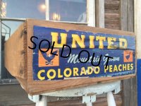 Vintage Wood UNITED Peaches Fruit Crate Box (DJ39) 