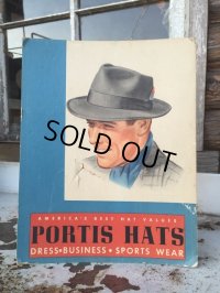 〜40s Vintage PORTIS HATS Card Board Sign (DJ119) 