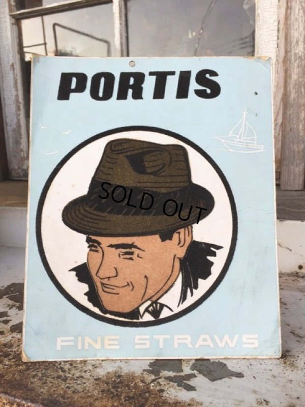 画像1: 〜40s Vintage PORTIS HATS Card Board Sign (DJ118) 