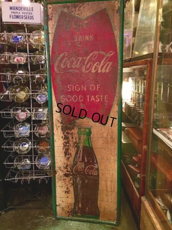 画像1: Vintage Coca-Cola Fish Tail Tin Sign (DJ212) 