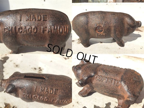 画像2: Vintage Cast Iron Pig  Piggy Bank (DJ252)