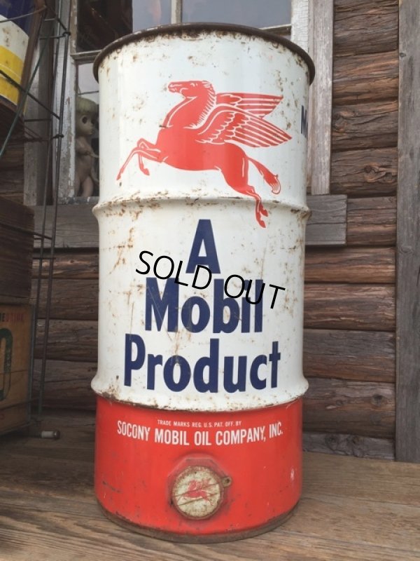 画像1: 50s Vintage Mobil Oil Red Pegasus Drum Can (DJ690)