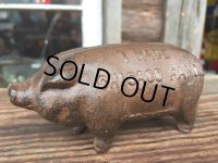 Vintage AD Cast Iron Pig  Piggy Bank #B (DJ780)