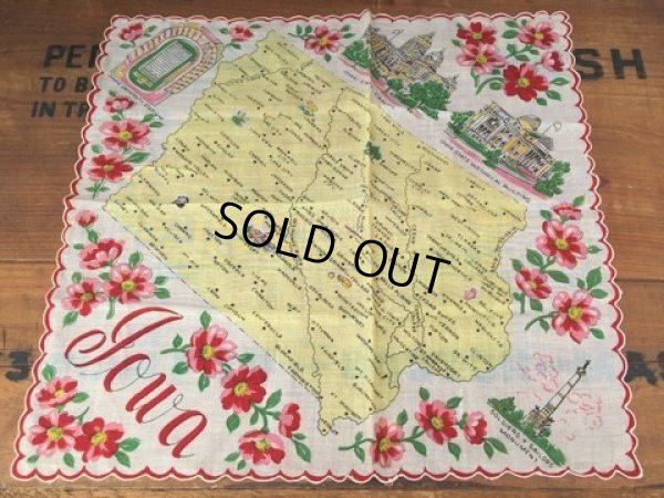 画像1: 50s Vintage Souvenir Handkerchief State of Iowa (DJ819)