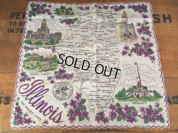 画像1: 50s Vintage Souvenir Handkerchief State of Illinois (DJ820)