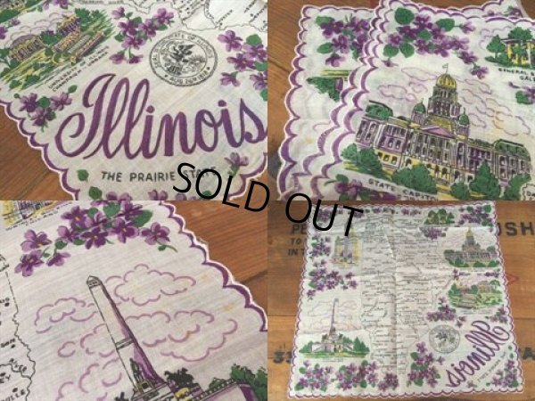 画像2: 50s Vintage Souvenir Handkerchief State of Illinois (DJ820)