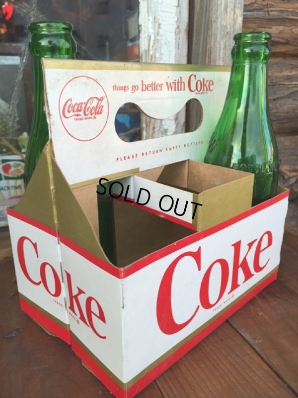 画像1: Vintage Soda 6-Pac bottles Cardboard carrying case / Coca Cola (DJ925)