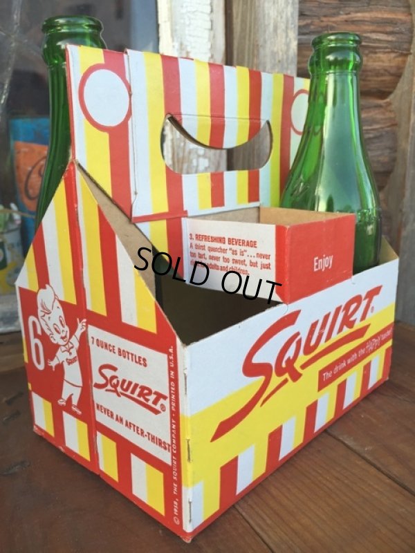 画像1: Vintage Soda 6-Pac bottles Cardboard carrying case / Squirt (DJ918)