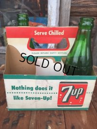 Vintage Soda 6-Pac bottles Cardboard carrying case / 7UP (MA49)
