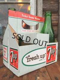 Vintage Soda 6-Pac bottles Cardboard carrying case / 7UP (MA50)