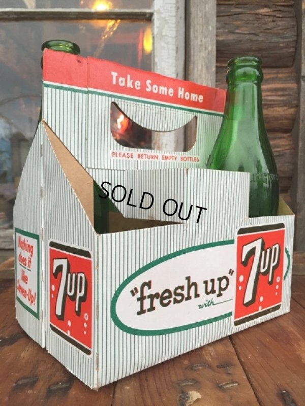 画像1: Vintage Soda 6-Pac bottles Cardboard carrying case / 7UP (MA50)