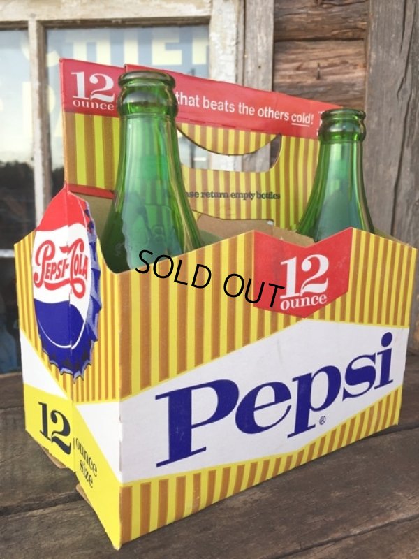 画像1: Vintage Soda 6-Pac bottles Cardboard carrying case / Pepsi (MA327)