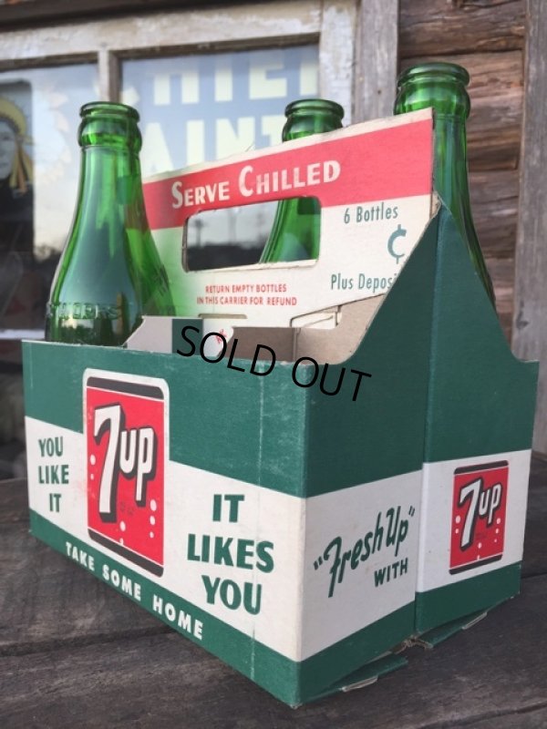 画像1: Vintage Soda 6-Pac bottles Cardboard carrying case / 7UP  (MA323)