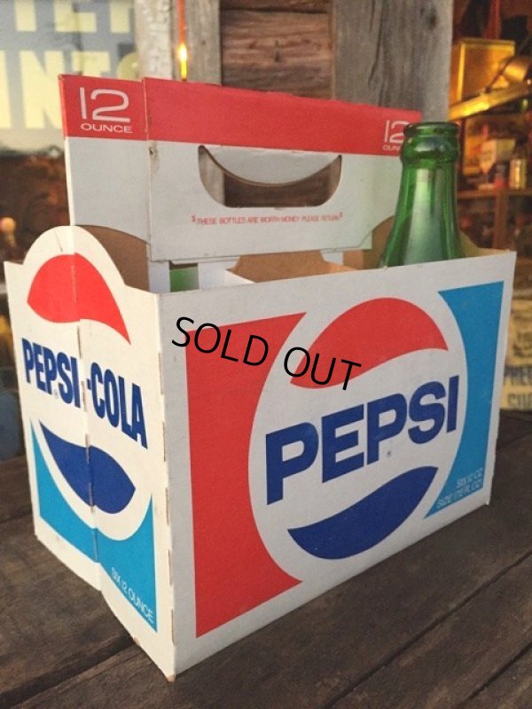 画像1: Vintage Soda 6-Pac bottles Cardboard carrying case / Pepsi (MA316)