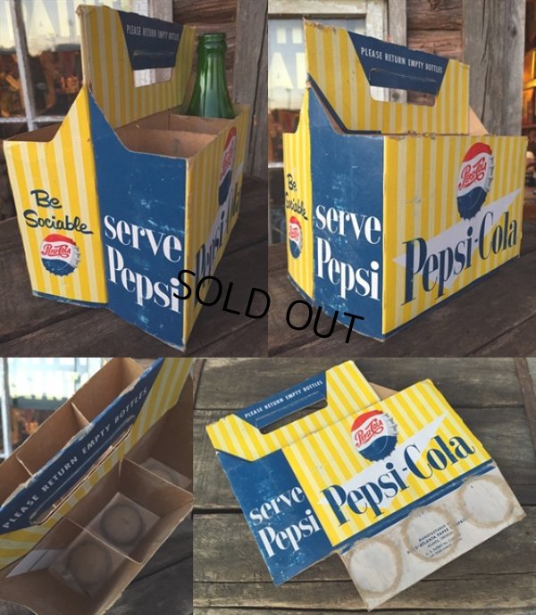 画像2: Vintage Soda 6-Pac bottles Cardboard carrying case / Pepsi (MA315)