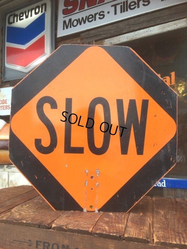 画像1: Vintage Road Sign Double Side Stop & Slow (MA812) 