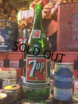 60s Vintage 7UP Soda Green Glass Bottle 12FL OZ (AL240)