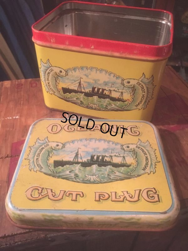 画像1: Vintage Oceanic Cut Plug Tabacco Tin Box (AL389)