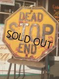 Vintage Road Sign Yellow Embossed Stop Dead End (AL424)