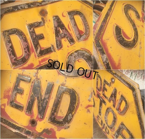 画像3: Vintage Road Sign Yellow Embossed Stop Dead End (AL424)