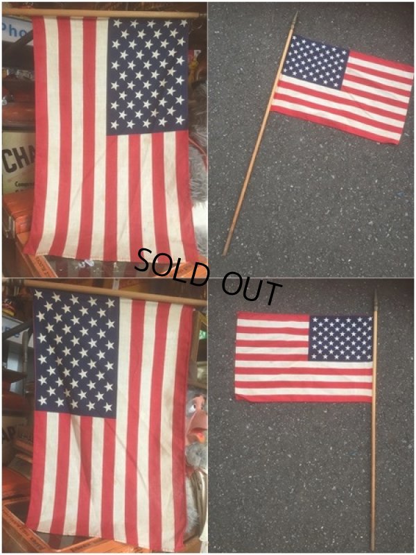 画像3: Vintage 50 Star Americacn Flag wooden pole (AL445)