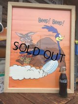 70s Vitage ROAD RUNNER & WILE E COYOTE Original Poster w/Frame (AL573)