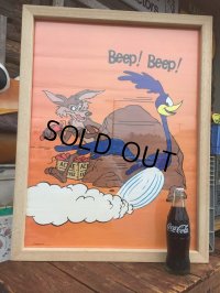 70s Vitage ROAD RUNNER & WILE E COYOTE Original Poster w/Frame (AL573)