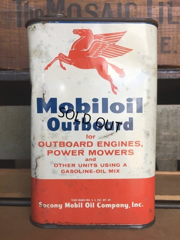 画像1: Vintage Mobiloil Outboard Motor Oil 1 quart Pegasus Can (AL854) 