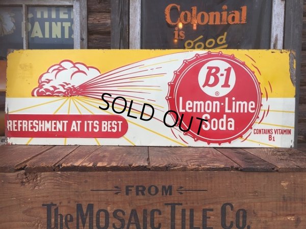 画像1: 40s Vintage B-1 Lemon Lime Soda Embossed Metal Sign (AL926)