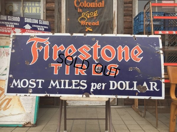 画像1: 40s Vintage Firestone Tires Porcelain Sign (AL7686)