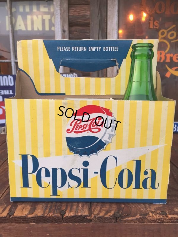 画像1: Vintage Soda 6 Pac bottles Cardboard carrying case Pepsi ( (AL0100)