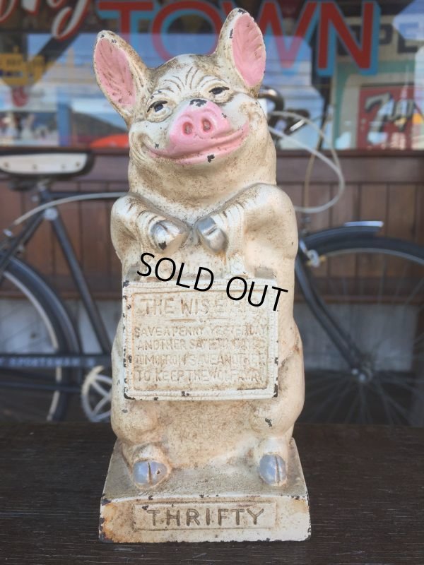 画像1: Vintage Thrifty The Wise Pig Cast Iron Piggy Bank (J059)