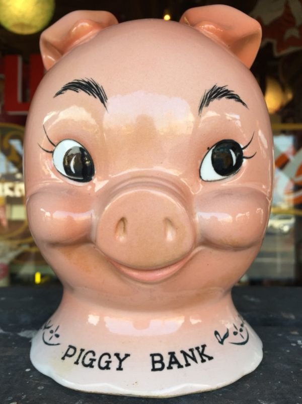 画像1: Vintage Ceramic Pig Face Piggy Bank (J128)