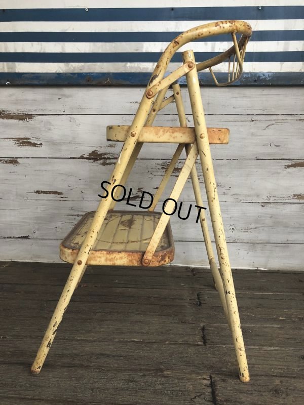 画像6: Vintage Folding Step Stool Chair Yellow (J255)  