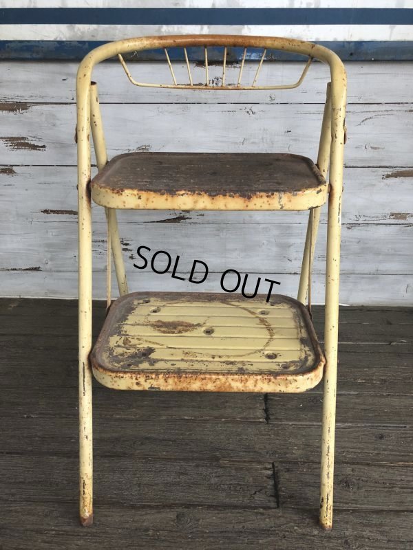 画像1: Vintage Folding Step Stool Chair Yellow (J255)  