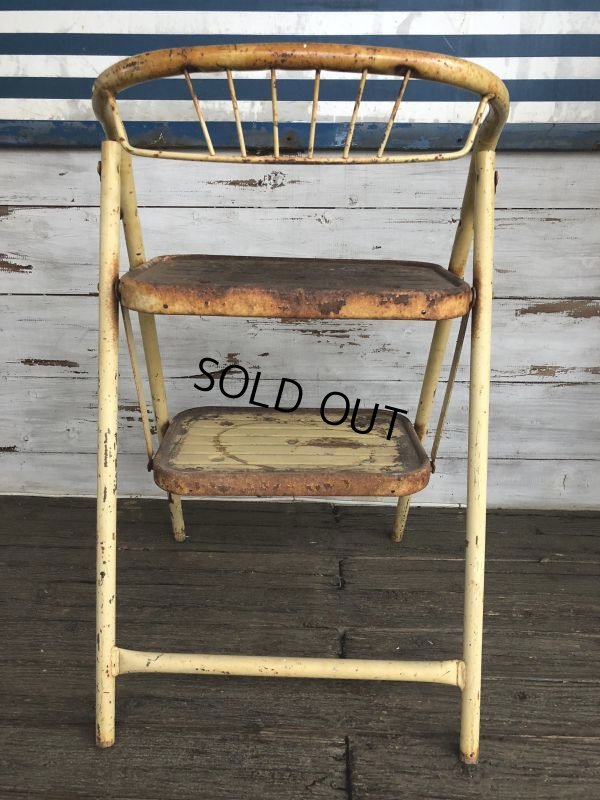 画像5: Vintage Folding Step Stool Chair Yellow (J255)  