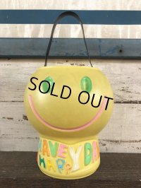 Vintage Plastic Bucket Smiley Happy Face (J271)