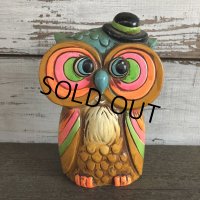 Vintage Coin Bank Psychedelic Hippie Owl (J383)  