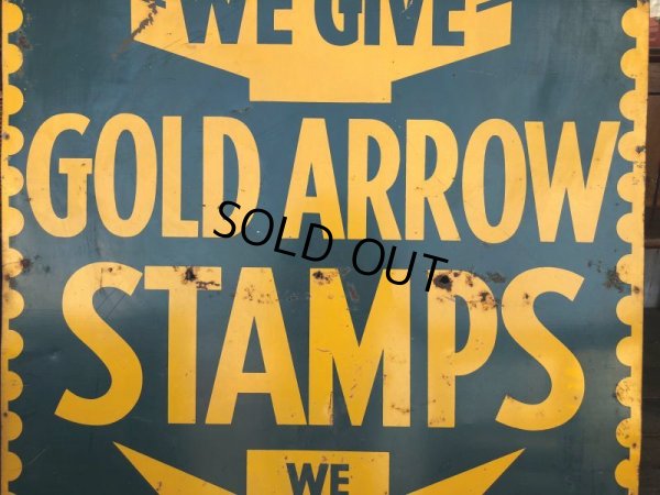 画像3: 40s Vintage Gold Arrow Stamps Huge Tin Sign (J380)