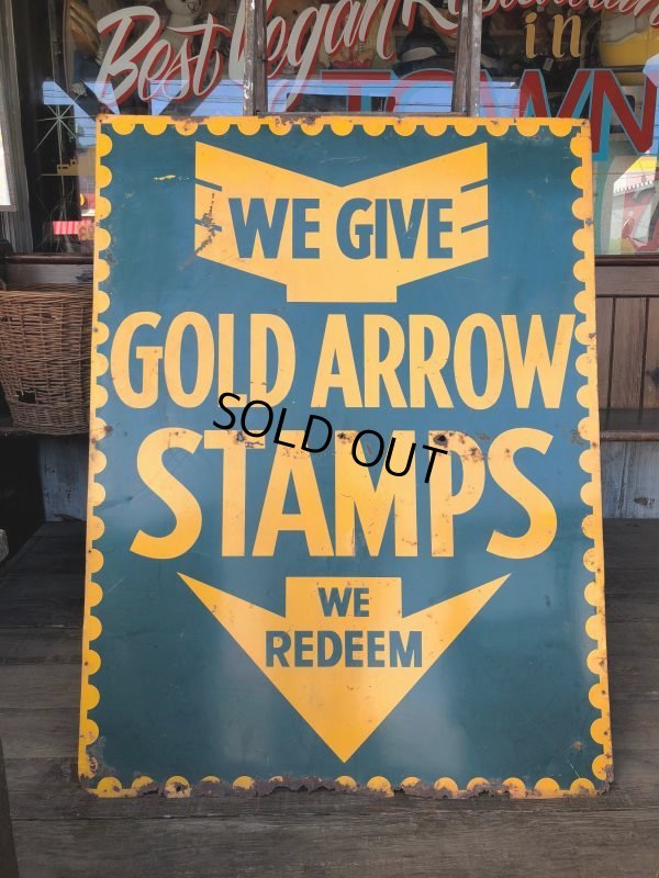 画像10: 40s Vintage Gold Arrow Stamps Huge Tin Sign (J380)
