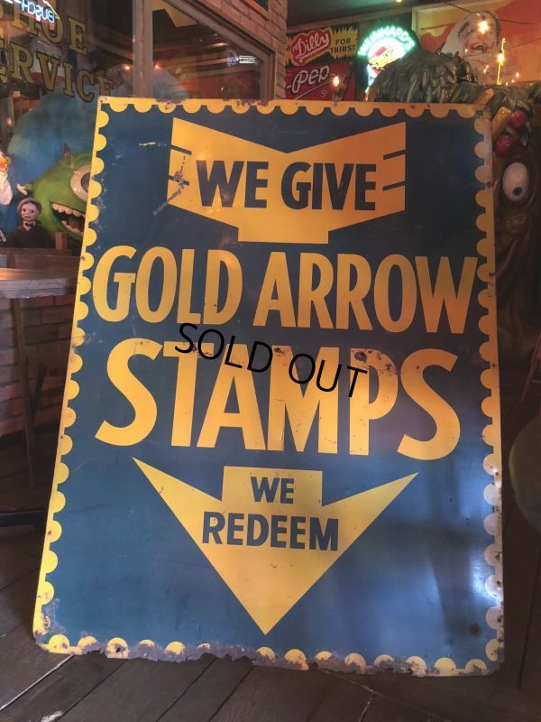 画像12: 40s Vintage Gold Arrow Stamps Huge Tin Sign (J380)
