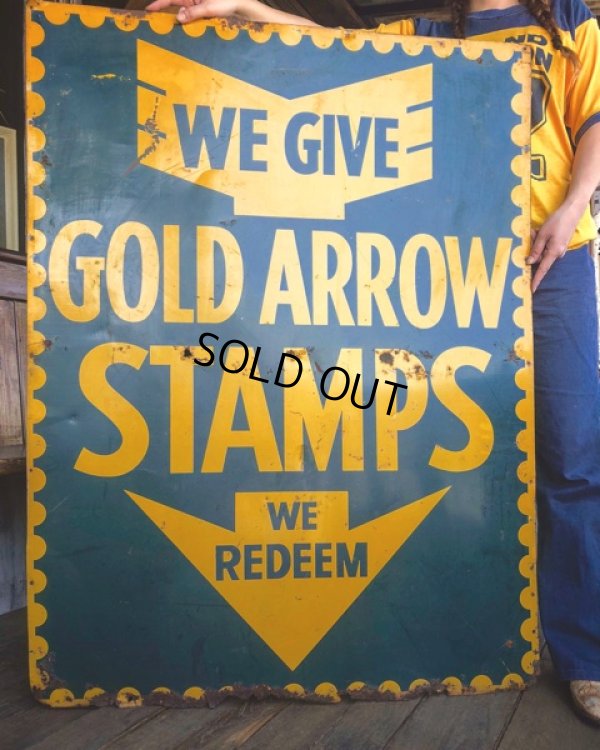 画像13: 40s Vintage Gold Arrow Stamps Huge Tin Sign (J380)