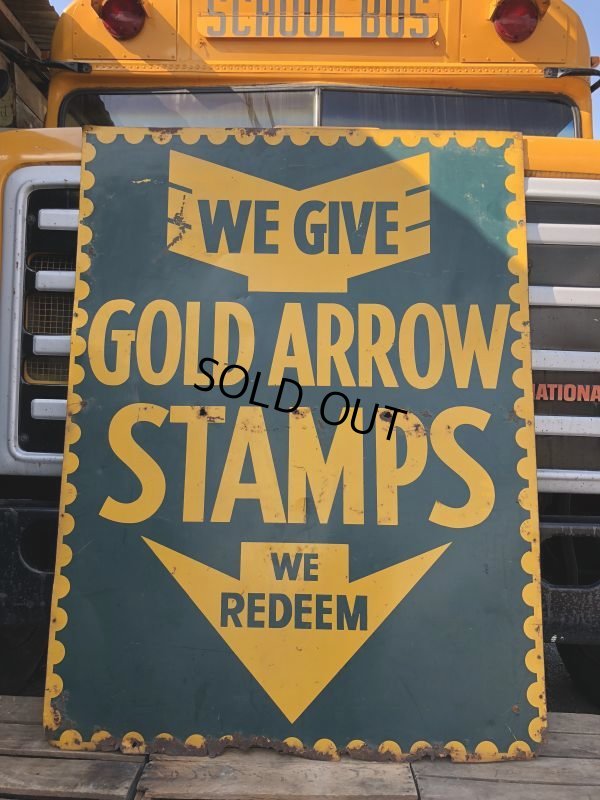 画像11: 40s Vintage Gold Arrow Stamps Huge Tin Sign (J380)