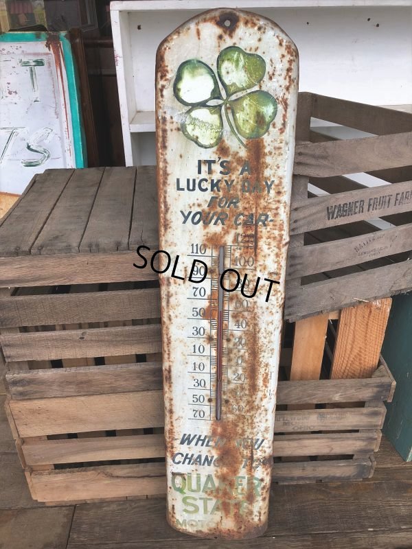 画像10:  50s Vintage Quaker State Motor Oil Metal Thermometer (J334)