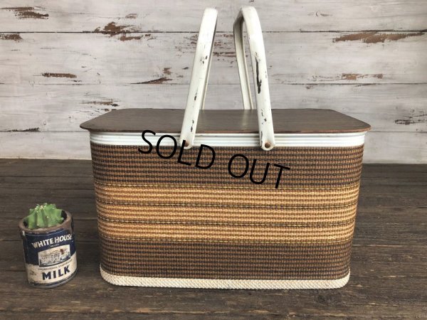 画像1: Vintage Wicker Picnic Basket Brown (J440)