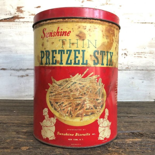 画像1: Vintage Sunshine Thin Pretzel Stix Tin Can (J452)